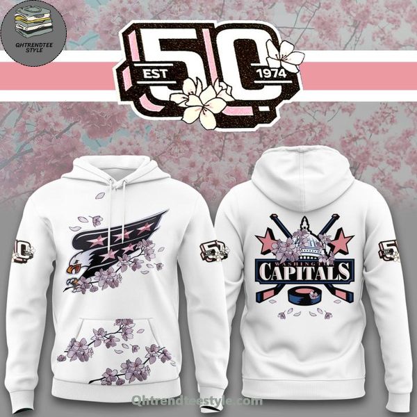 Washington Capitals x Cherry Blossom 50 Years 1974-2025 Special New Hoodie – White